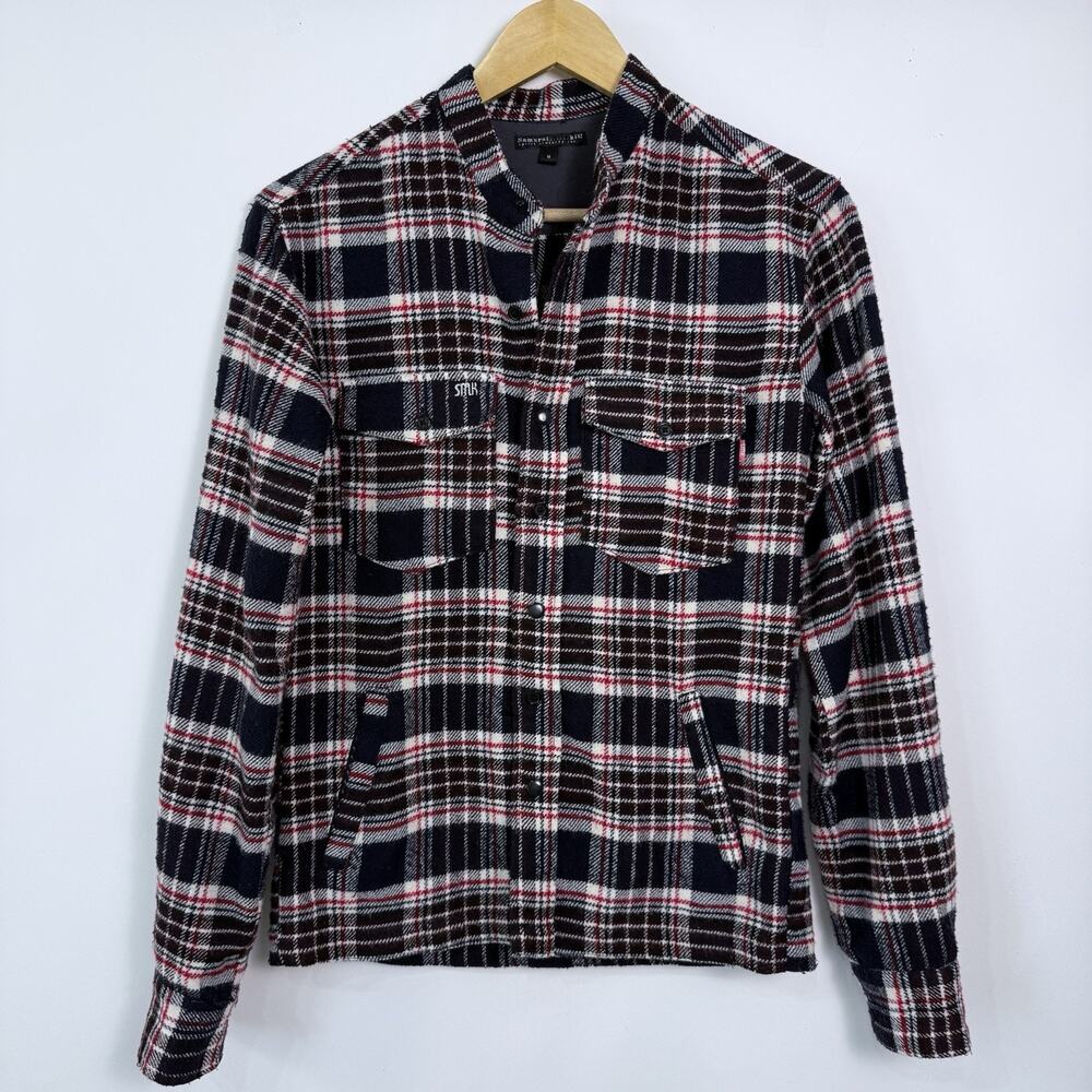 Flannel Plaid Shirt Jacket Mens Med‎ (Fit Small?) Button Up Cotton Grunge Skater